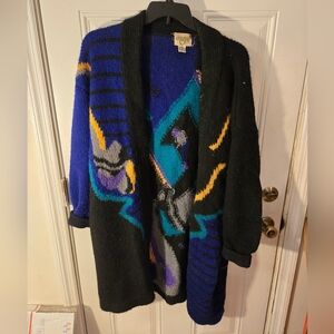 Vintage Cervelle Long Cardigan Outerwear Wool Size XL With Flaws Purple Black